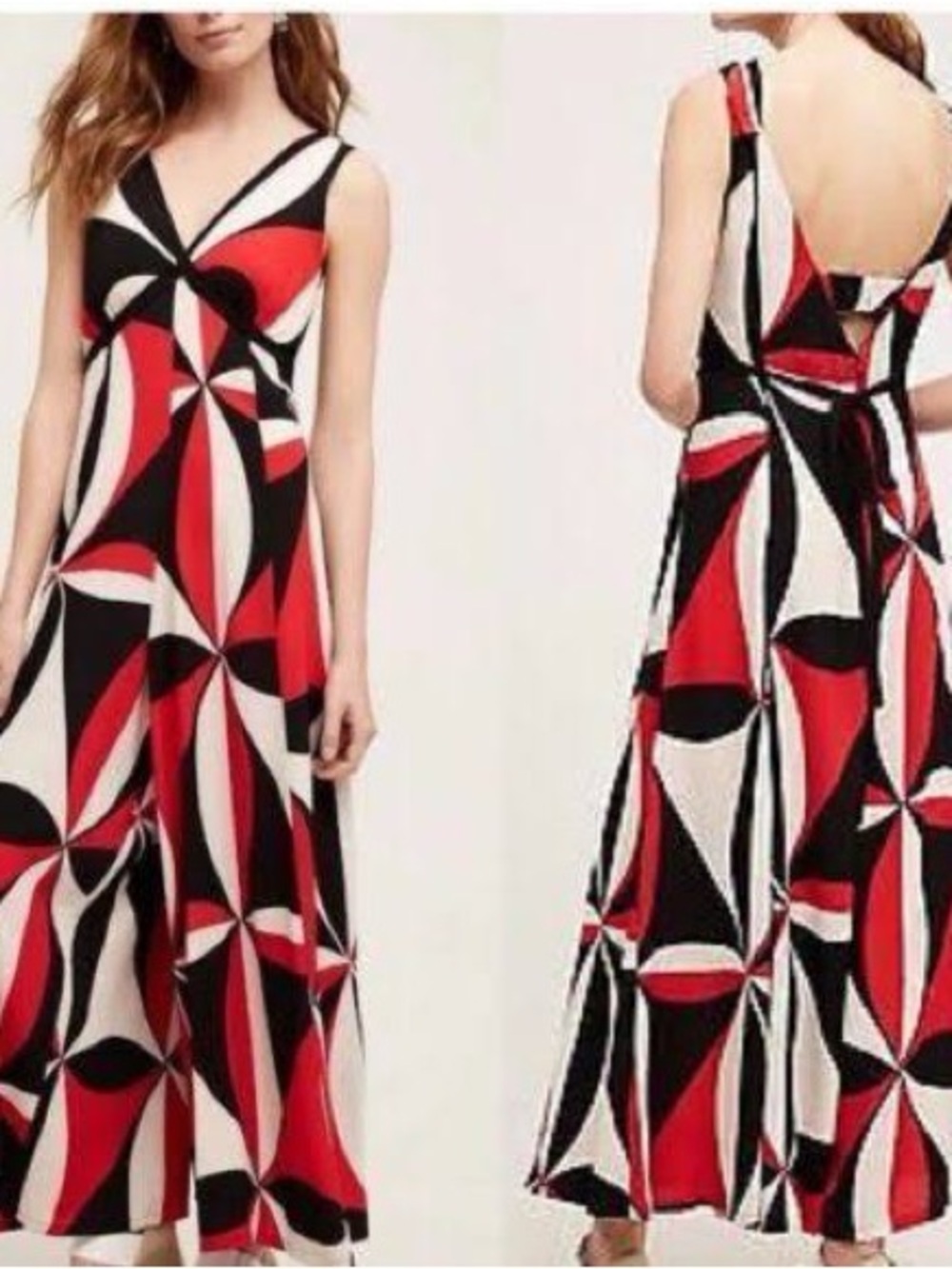 HD in Paris Anthropologie Wide Leg Jumpsuit Geometric Print Tie Back US 10